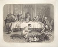 [Dinner party of lechers.]