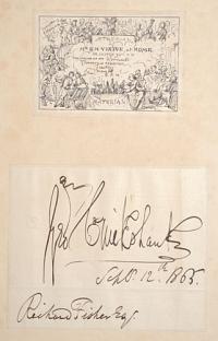 [Signature of Robert Cruikshank Sept 12, 1863 to "Richard Fisher Esq" in ink maybe a member of the publishing house "H. Fisher & Son"with ink mss. invitation illustration To "Mr. Woodwend's".] Mr G.H. Virtue, at Home... Tues May 26th "Ethereal Material"
