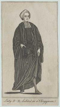 [Lady Sarah Bunbury.] Lady S-B, - habited as a Clergyman.