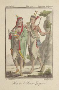 Ameriq. Sept. L'An 1801. Possession Anglaies. Home & Femme Iroquoia.