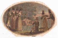 [A woman drawing a bow on an archer field.]