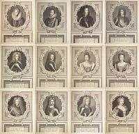 [Sequence of ten portraits of British Monarchs from Elizabeth I to George II, plus two consorts.]