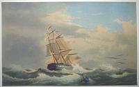 [Chromolithograph of a man overboard with a life-saving buoy with a signal fire.]