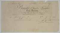 [TEA]  Bought of Charles Knight, Tea Dealer, No.19, Broad Street Buildings, (Corner of Rose & Crown Court, Moorfields.