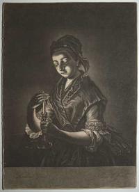 [A young woman shielding a candle.]
