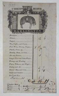 [HOTEL]  Chrisr. Hird. Darlington � [printed bill itemization in left column].