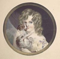 [A young blonde girl with a Cavalier King Charles spaniel.]