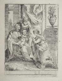 [Holy Family with St Anne presenting an apple to the Christ child]
