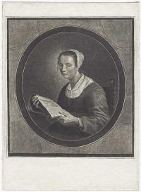 [A Dutch girl reading an illustrated book.]