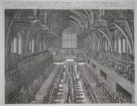 A Prospect of the Inside of Westminster Hall, Shewing how the King and Queen, with the Nobility and Others, did Sit at Dinner on the day of the Coronation, 23 Apr. 1685.