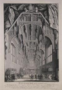 To His most Sacred Majesty King George the II.d, This Perspective View of the Magnificent Gothick Hall at Hampton Court,