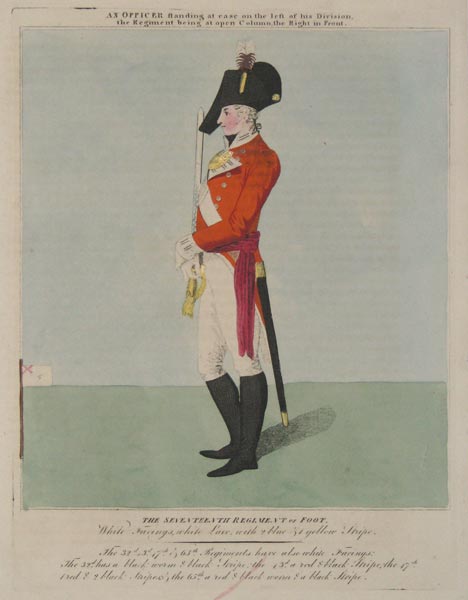 An Officer standing at ease. . . . The Seventeenth Regiment of Foot.