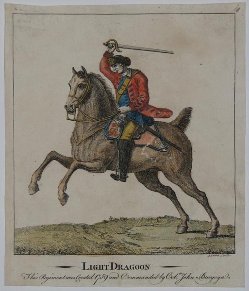 Light Dragoon [16th] This Regiment was Created 1759 and Commanded by Colo. John Burgoyn.