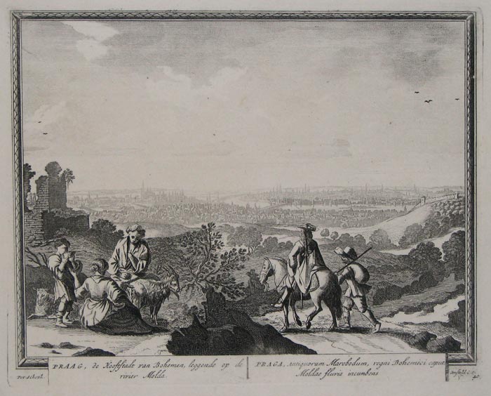 Praag, de Hooftstadt van Bohemen, leggende op de rivier Molda.