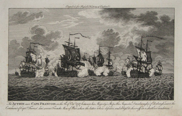 The Action near Cape Francois on the 21st of Oct.re 1757 between his Majesty's Ships the Augusta, Dreadnought, & Edinburgh, under the Command of Capt.n Forrest,