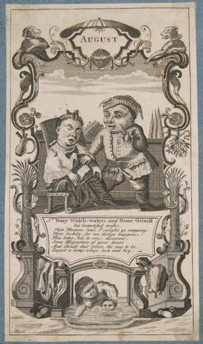 [The Twelve Months Represented by Lilliputian Figures.] August.