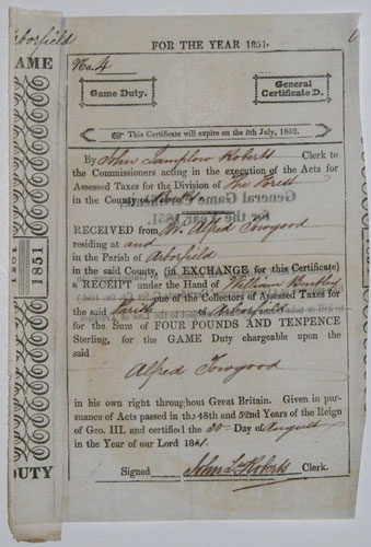 General Game Certificate, fro the Year 1851.