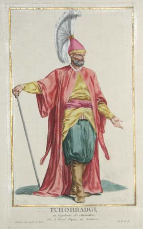 Tchorbadgi, ou Capitaine des Janissaires.  Tire de Feriol Voyage au Levant.