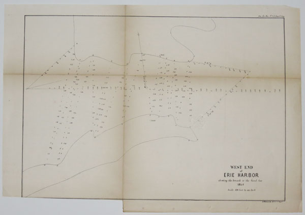 [Three survey maps of Erie Harbor.] West End of Erie Harbor showing the Breach inthe Sand-bar 1854 [&]