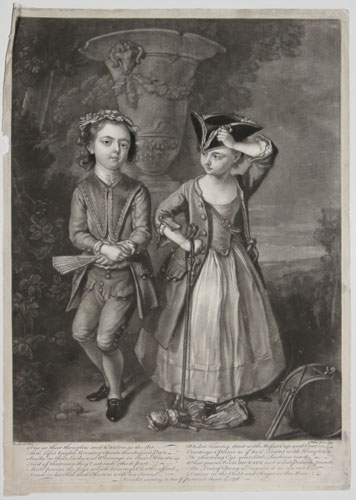 Free as their thoughts and Wanton as the Air, Thro Life's bright Morning Sports this Infant Pair. Smiles in their Looks and Whinsys in Their Hearts Fir'd of their own They'd act each others part.  Miss proves the Joys which Tommy's Cloaths afford,.
