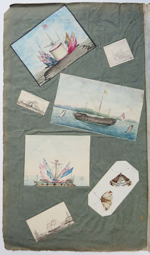 [Collection of naval watercolours, drawings and manuscript and printed material, including two drawings of the Battle of Trafalgar]
