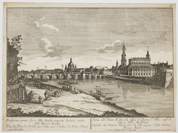 [Dresden] Prospectus pontis fluvio Albi Dresdae impositi Ecclesia versus B. V. Mariae dicata.