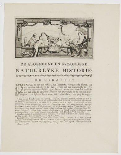 De Algemeene en Byzondere Natuurlyke Historie. De Giraffe.