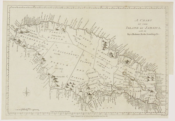 A Chart of the Island of Jamaica, with its Bays, Harbours, Rocks, Soundings &c.