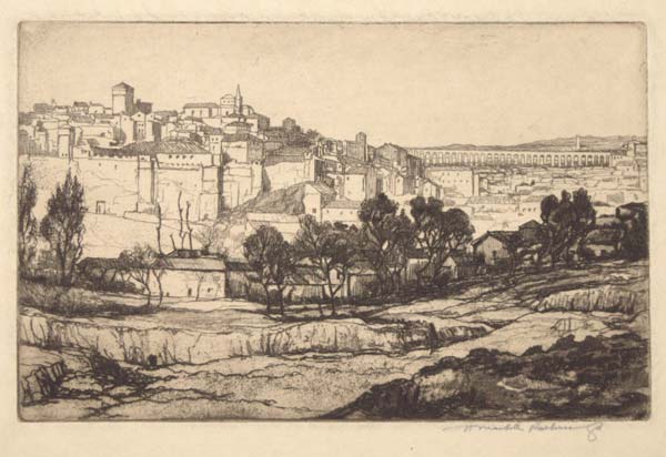 [Spanish hill-top town with viaduct.]