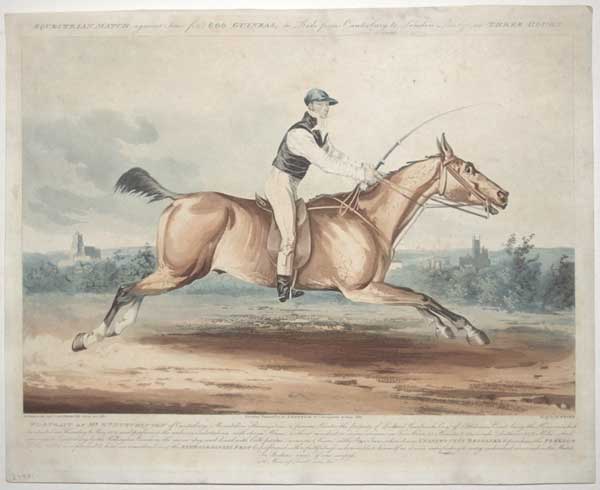 Equestrian Match against Time for 600 Guineas, to Ride from Canterbury to London Bridge, in Three Hours.