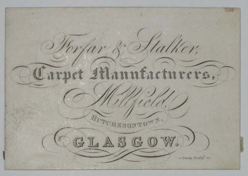 [CARPETS]  Forfar & Stalker, Carpet Manufacturers, Millfield, Hutchesontown, Glasgow.